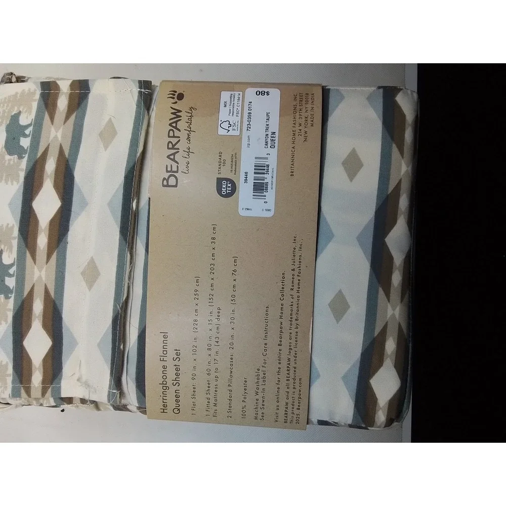 Queen Flannel Sheets-Bear Paw-Queen Size Fitted‎ Set-Herringbone
